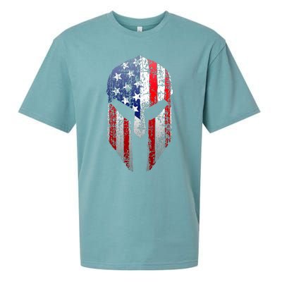 Patriotic American Spartan Warrior Usa Flag Helmet Sueded Cloud Jersey T-Shirt