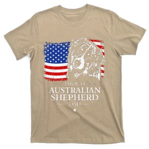 Proud Australian Shepherd Dad American Flag Patriotic Dog T-Shirt