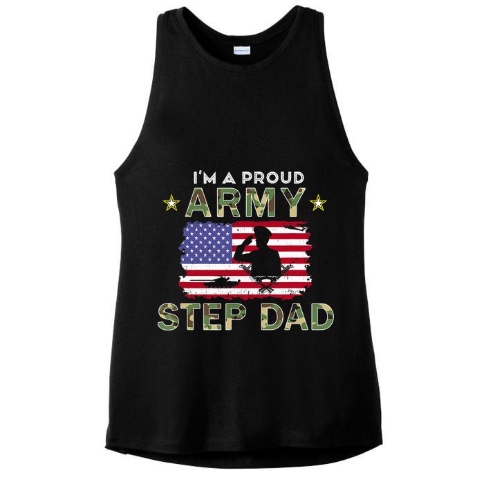 Proud Army StepDad-I'm A Proud Army Step Dad Camouflage Army Ladies PosiCharge Tri-Blend Wicking Tank