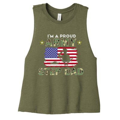 Proud Army StepDad-I'm A Proud Army Step Dad Camouflage Army Women's Racerback Cropped Tank