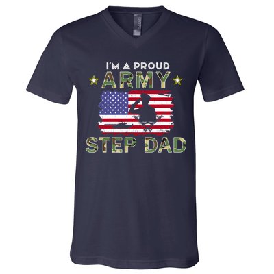 Proud Army StepDad-I'm A Proud Army Step Dad Camouflage Army V-Neck T-Shirt
