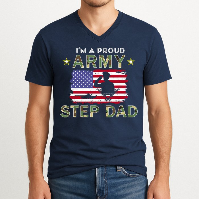 Proud Army StepDad-I'm A Proud Army Step Dad Camouflage Army V-Neck T-Shirt