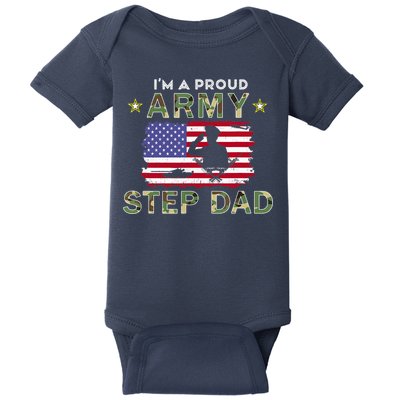 Proud Army StepDad-I'm A Proud Army Step Dad Camouflage Army Baby Bodysuit