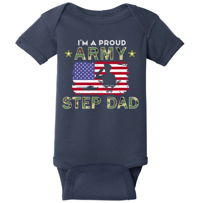 Proud Army StepDad-I'm A Proud Army Step Dad Camouflage Army Baby Bodysuit