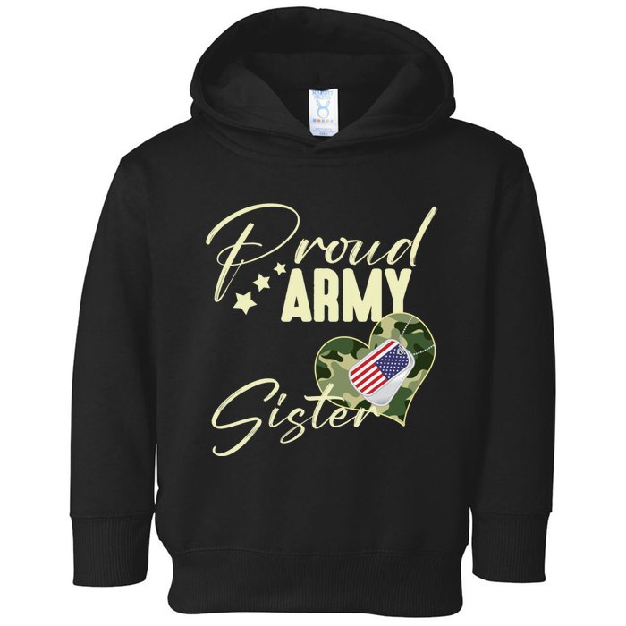 Proud Army Sister Camouflage Dog Tag Usa American Flag Toddler Hoodie