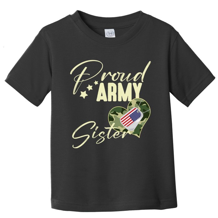 Proud Army Sister Camouflage Dog Tag Usa American Flag Toddler T-Shirt