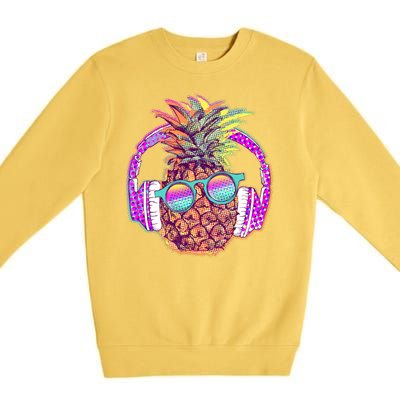 Pop Art Summer Time Headphones Pineapple Premium Crewneck Sweatshirt