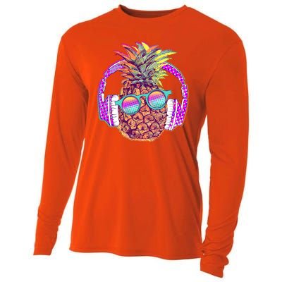 Pop Art Summer Time Headphones Pineapple Cooling Performance Long Sleeve Crew