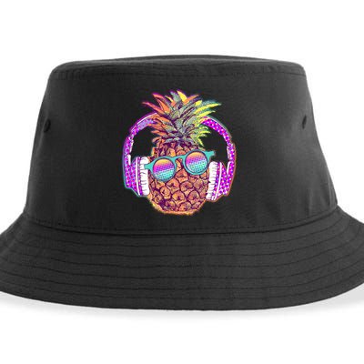 Pop Art Summer Time Headphones Pineapple Sustainable Bucket Hat