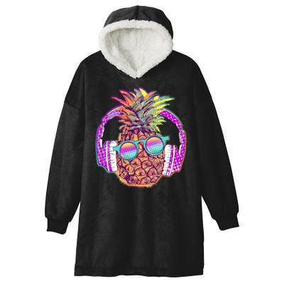 Pop Art Summer Time Headphones Pineapple Hooded Wearable Blanket