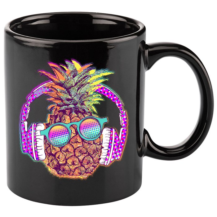 Pop Art Summer Time Headphones Pineapple 11oz C Handle Ceramic Mug