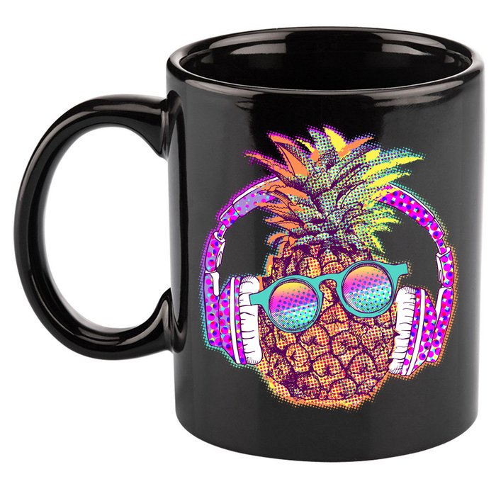 Pop Art Summer Time Headphones Pineapple 11oz C Handle Ceramic Mug