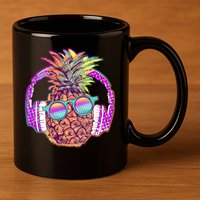 Pop Art Summer Time Headphones Pineapple 11oz C Handle Ceramic Mug