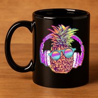 Pop Art Summer Time Headphones Pineapple 11oz C Handle Ceramic Mug