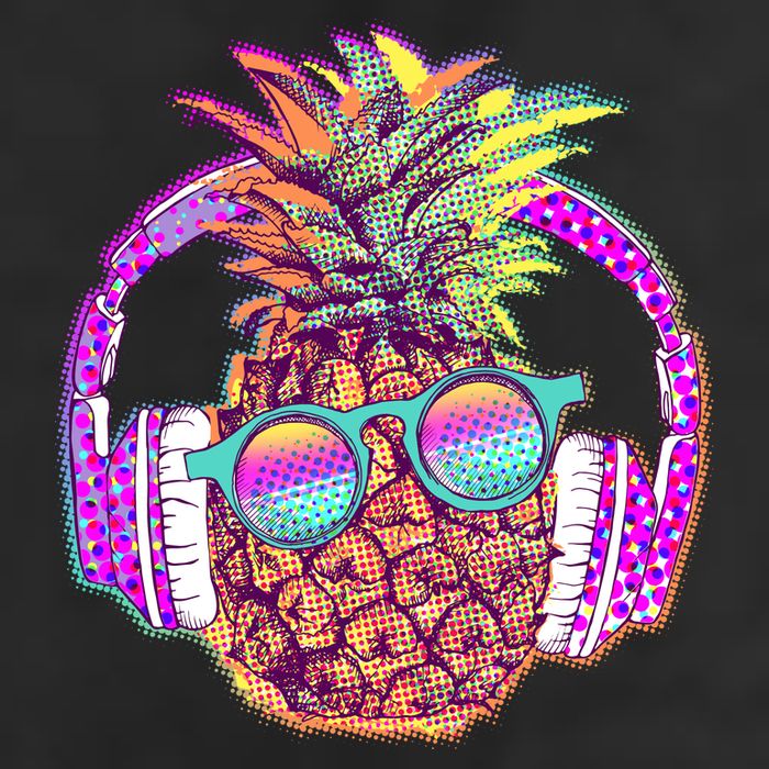Pop Art Summer Time Headphones Pineapple 11oz C Handle Ceramic Mug