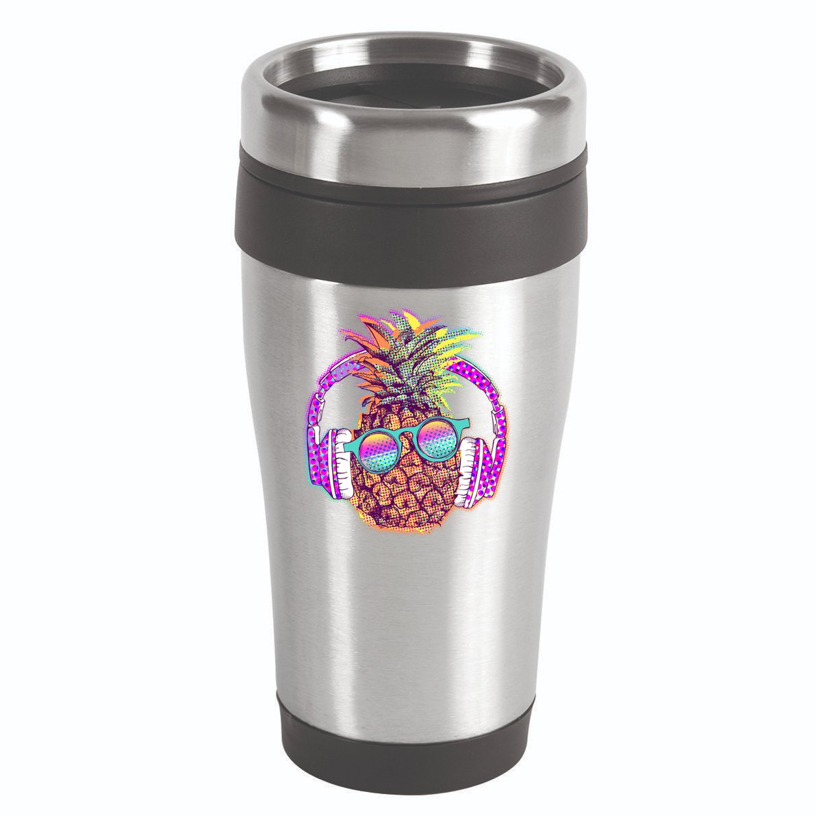 Pop Art Summer Time Headphones Pineapple 16oz Travel Tumbler