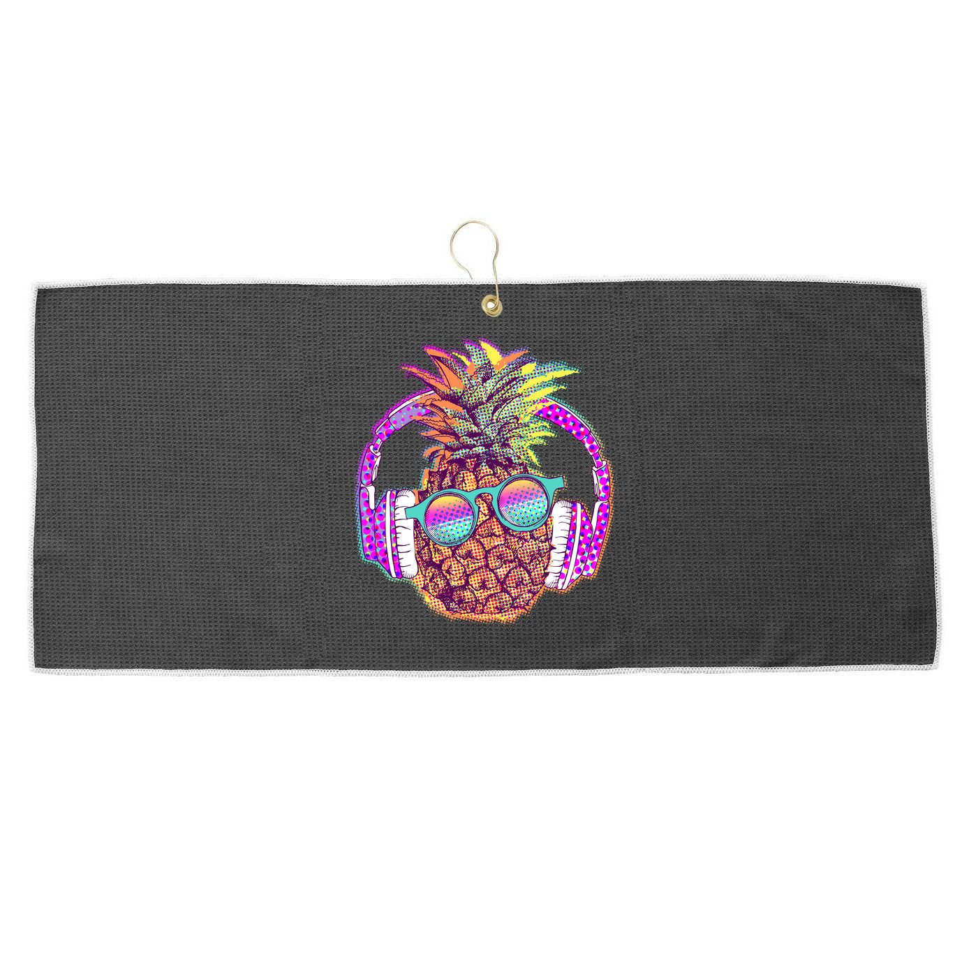 Pop Art Summer Time Headphones Pineapple Large Microfiber Waffle Golf Towel