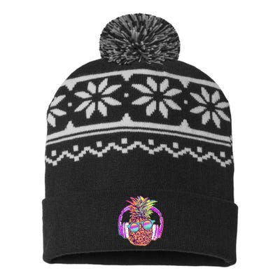 Pop Art Summer Time Headphones Pineapple USA-Made Snowflake Beanie