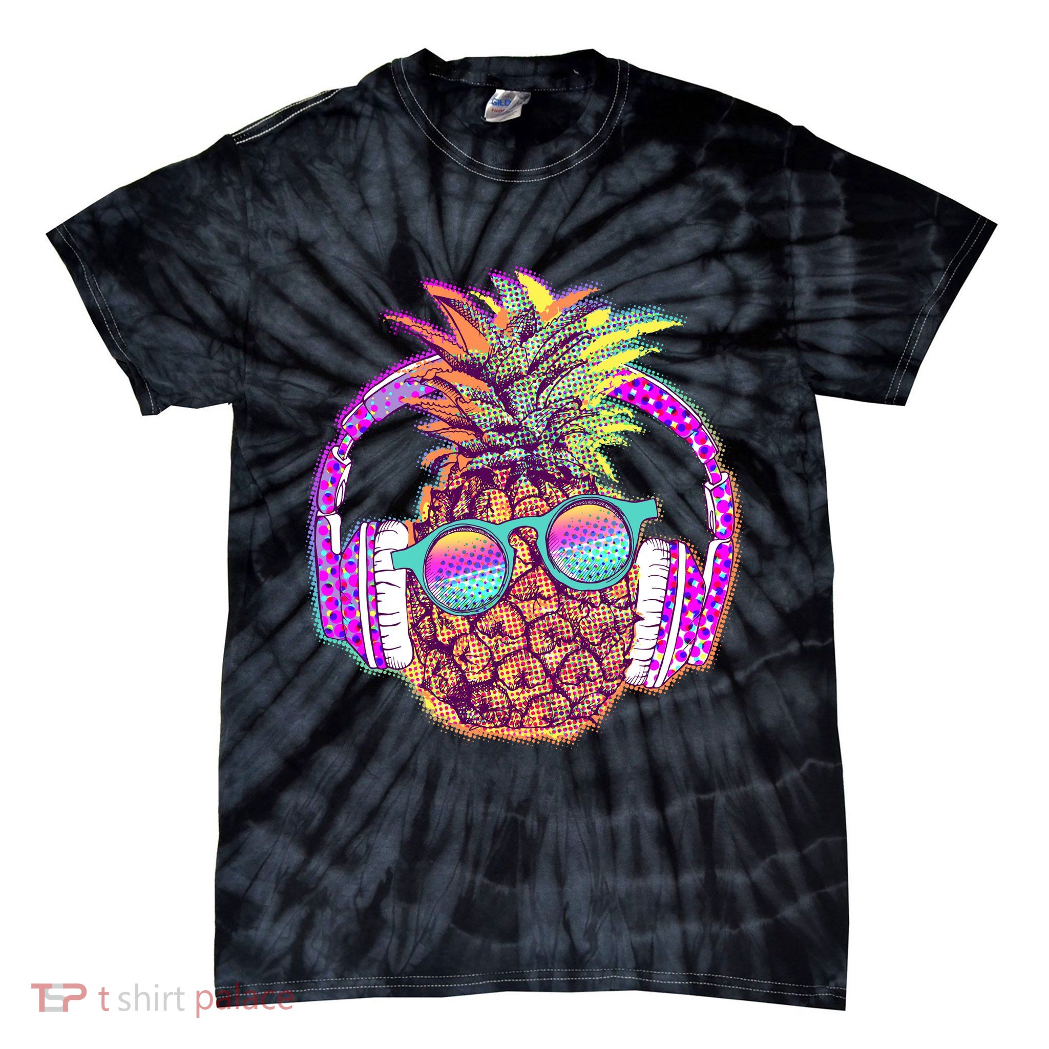 Pop Art Summer Time Headphones Pineapple Tie-Dye T-Shirt