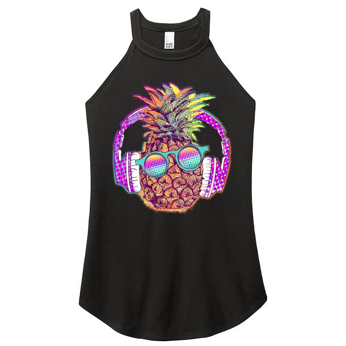 Pop Art Summer Time Headphones Pineapple Women's Perfect Tri Rocker Tank