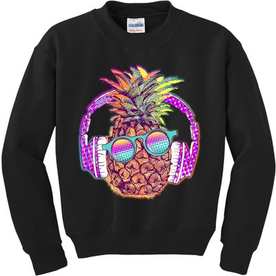 Pop Art Summer Time Headphones Pineapple Kids Sweatshirt