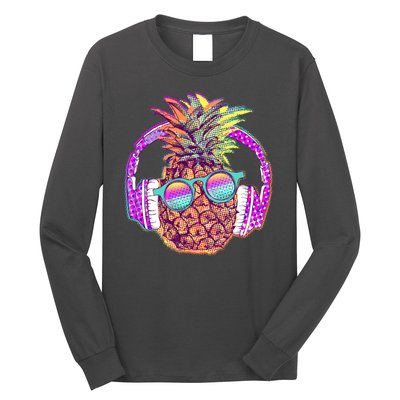 Pop Art Summer Time Headphones Pineapple Long Sleeve Shirt