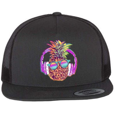 Pop Art Summer Time Headphones Pineapple Flat Bill Trucker Hat