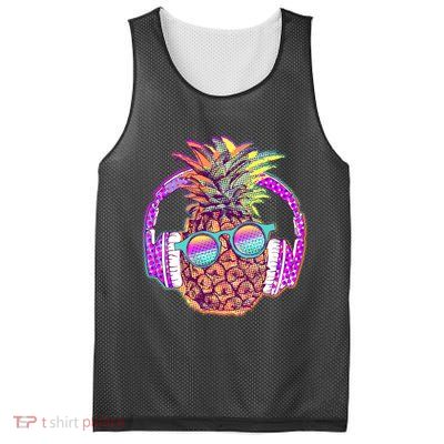 Pop Art Summer Time Headphones Pineapple Mesh Reversible Basketball Jersey Tank