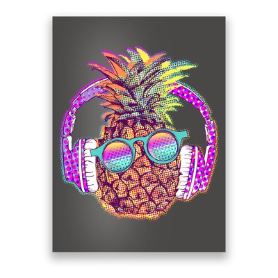 Pop Art Summer Time Headphones Pineapple Poster