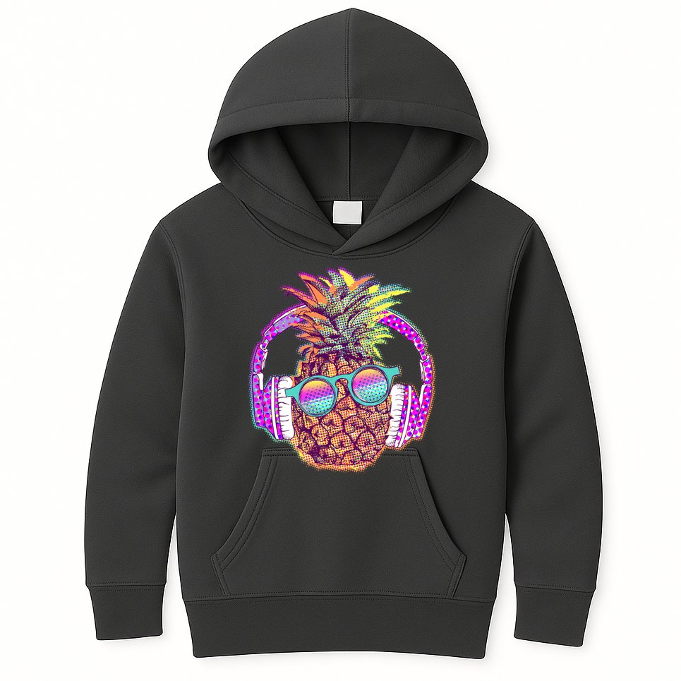 Pop Art Summer Time Headphones Pineapple Kids Hoodie