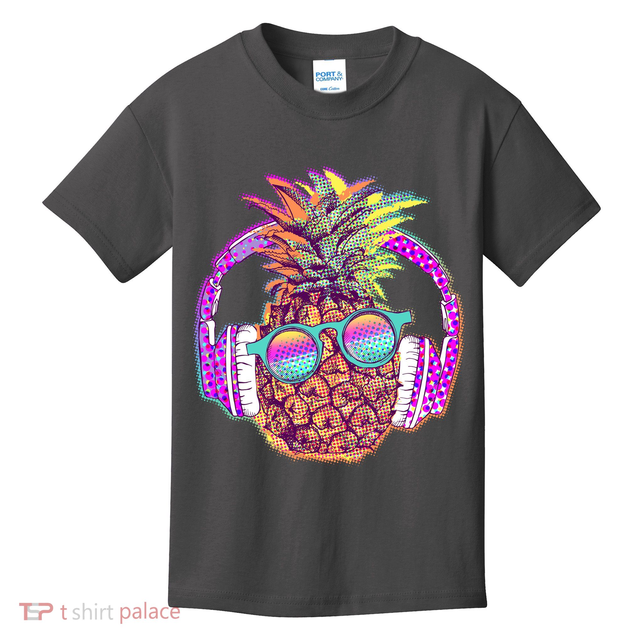 Pop Art Summer Time Headphones Pineapple Kids T-Shirt