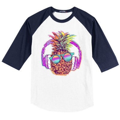 Pop Art Summer Time Headphones Pineapple Baseball Sleeve Shirt