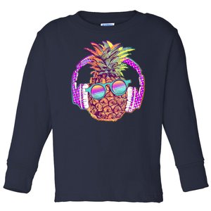 Pop Art Summer Time Headphones Pineapple Toddler Long Sleeve Shirt