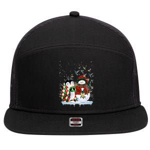 Penguin And Snow Merry Christmas Penguin Lover Meaningful Gift 7 Panel Mesh Trucker Snapback Hat