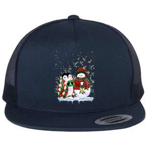 Penguin And Snow Merry Christmas Penguin Lover Meaningful Gift Flat Bill Trucker Hat