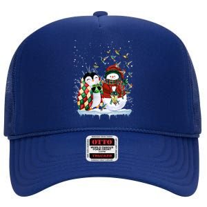 Penguin And Snow Merry Christmas Penguin Lover Meaningful Gift High Crown Mesh Back Trucker Hat