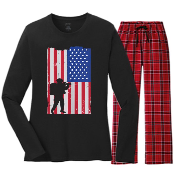 Patriot American Soldier Women's Long Sleeve Flannel Pajama Set 