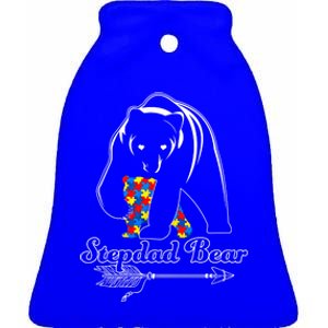 Proud Autism Stepdad Bear Autism Awareness Autistic Support Funny Gift Ceramic Bell Ornament