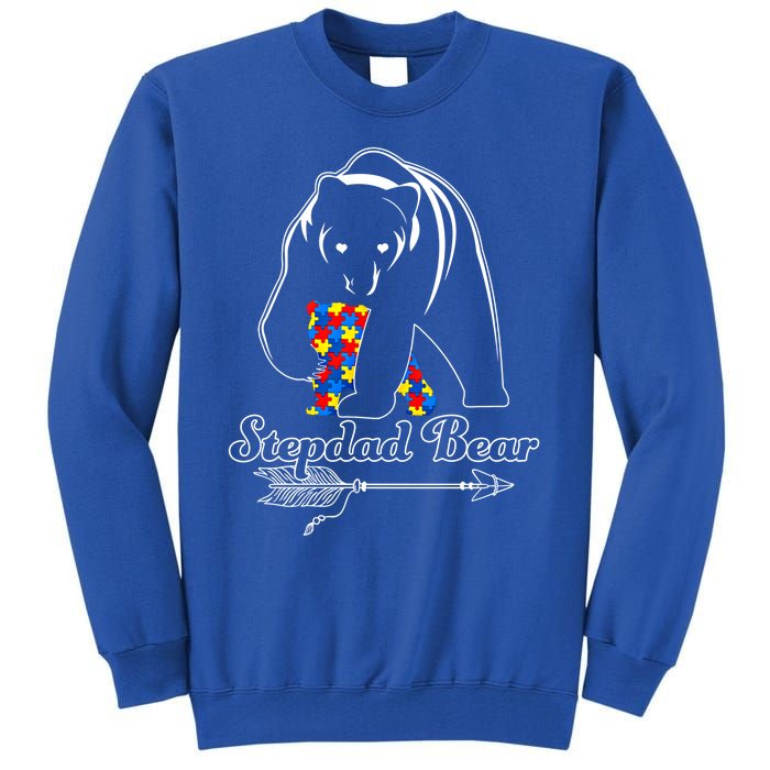 Proud Autism Stepdad Bear Autism Awareness Autistic Support Funny Gift Tall Sweatshirt