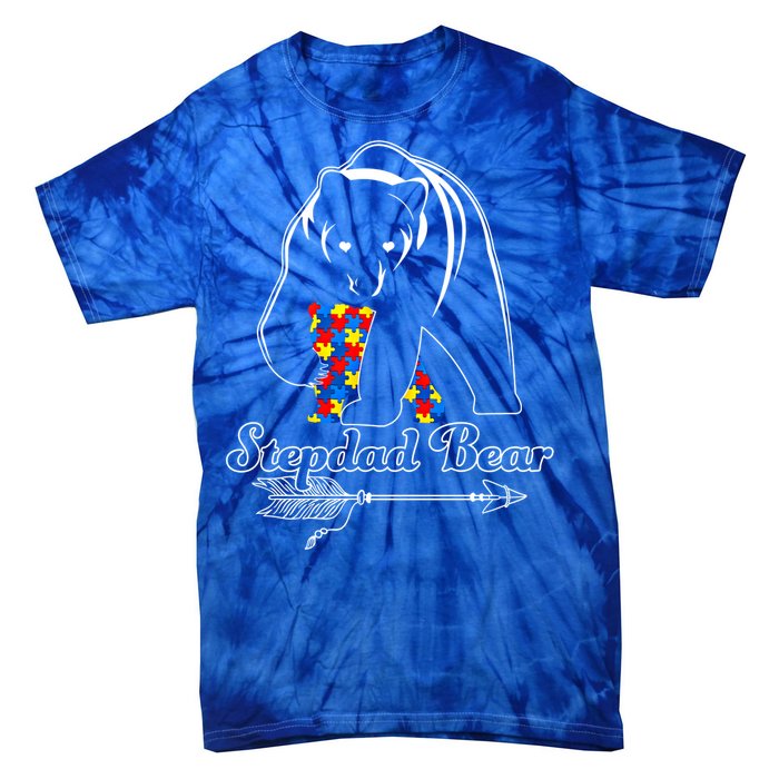 Proud Autism Stepdad Bear Autism Awareness Autistic Support Funny Gift Tie-Dye T-Shirt