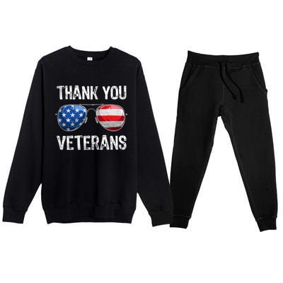 Patriotic America Sunglasses Thank You Veterans Day Gift Premium Crewneck Sweatsuit Set