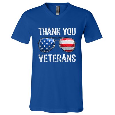 Patriotic America Sunglasses Thank You Veterans Day Gift V-Neck T-Shirt