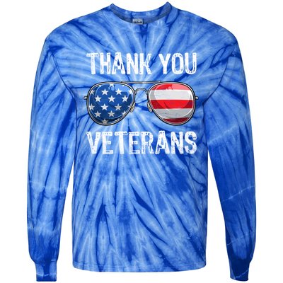 Patriotic America Sunglasses Thank You Veterans Day Gift Tie-Dye Long Sleeve Shirt