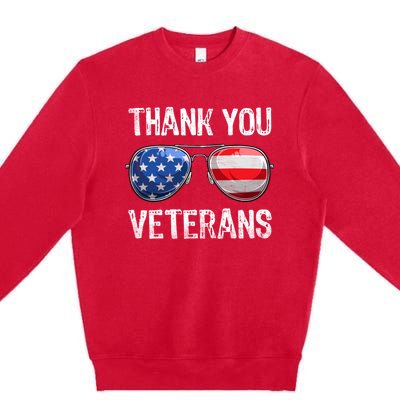 Patriotic America Sunglasses Thank You Veterans Day Gift Premium Crewneck Sweatshirt