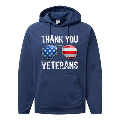 Patriotic America Sunglasses Thank You Veterans Day Gift Performance Fleece Hoodie