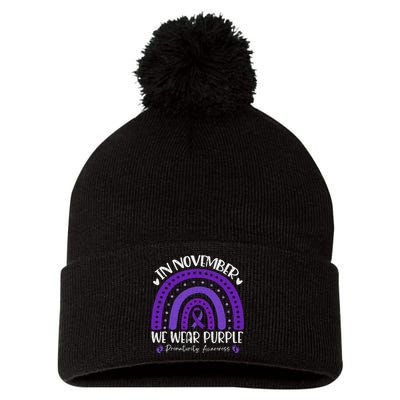 Prematurity Awareness Support In November We Wear Purple Pom Pom 12in Knit Beanie