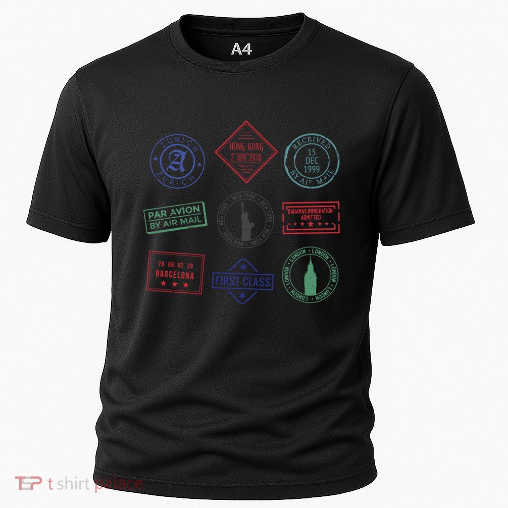 Passport Stamps Travel Cooling Performance Crew T-Shirt
