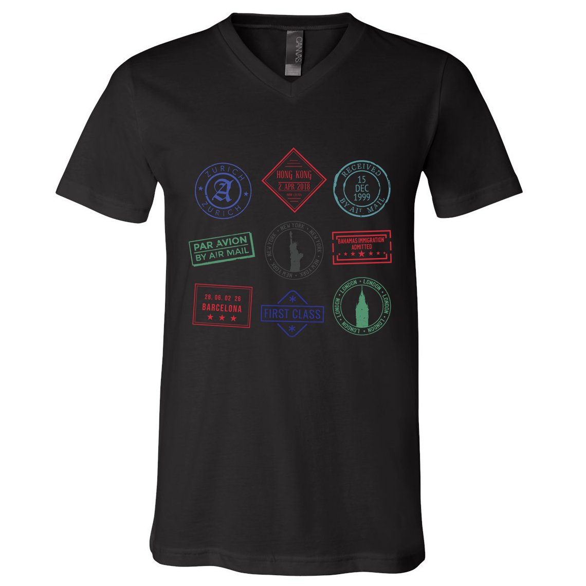 Passport Stamps Travel V-Neck T-Shirt