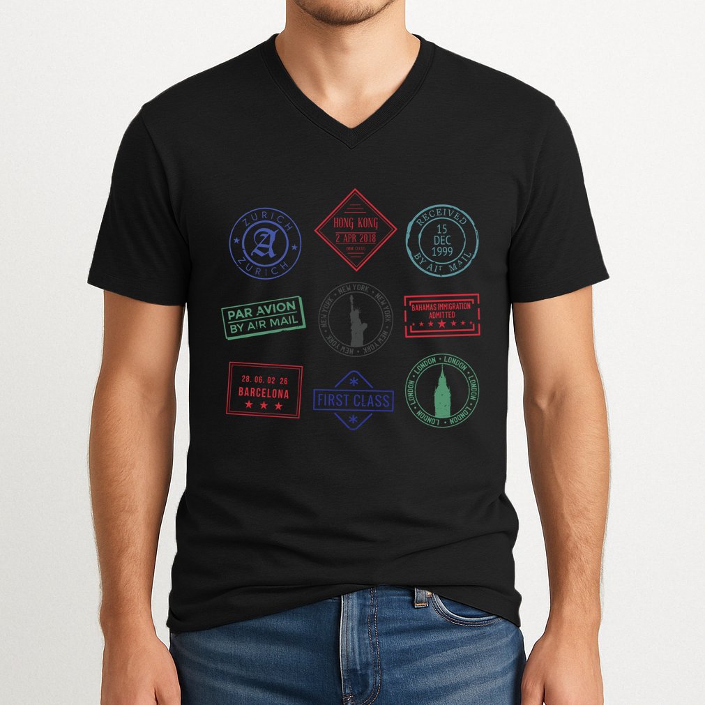 Passport Stamps Travel V-Neck T-Shirt