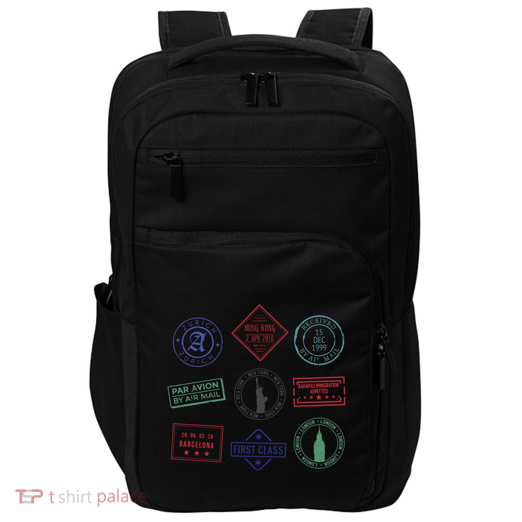 Passport Stamps Travel Impact Tech Backpack